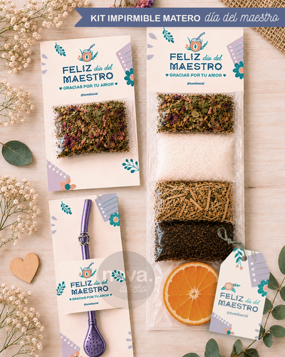 Kit Imprimible Matero - Día del Maestro PDF tus Datos Editables