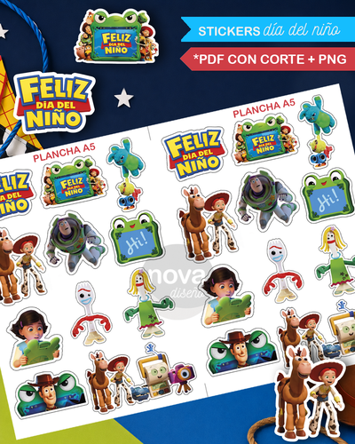 Kit Imprimible Stickers Toys Story Día del Niño
