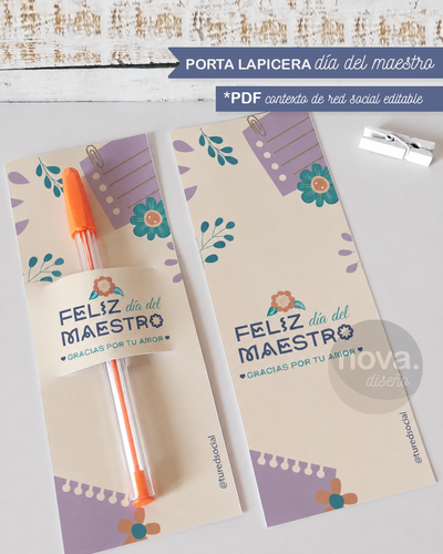 Kit Imprimible Porta Lapicera, Sahumerios, etc Día del Maestro 26