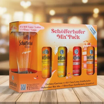 Cerveza Schofferhofer Pack X4 Latas 500 Ml+ Vaso Weizen