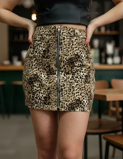 Pollera Mini Elastizada Gabardina Animal Print-reptil T S/m