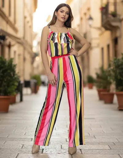 Mono Largo Morley poliester Con Bolsillos Rayado Talle Único