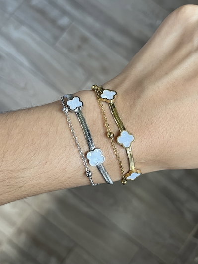 Pulseritas dobles trebol en acero 