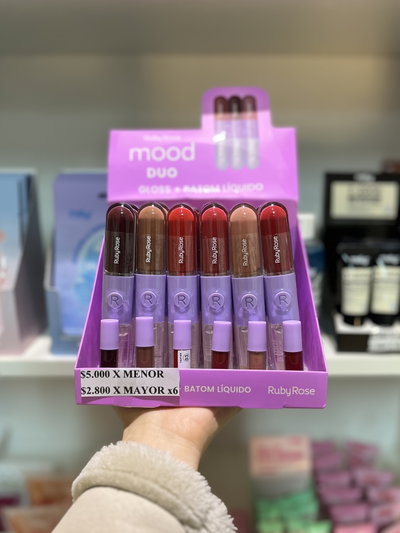 Labial + Gloss Ruby Rose pack x6