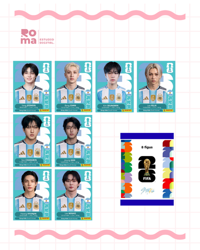 Figuritas del mundial - Stray Kids - Fanmade - Sobre con 8 figuritas