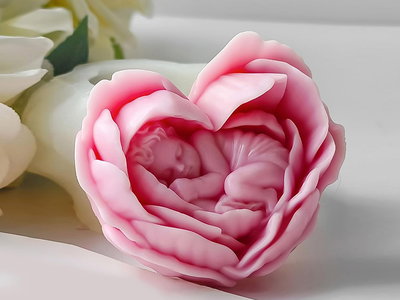 Molde de silicona Corazón con pétalos y bebé