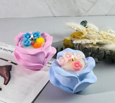 Molde de silicona Porta vela o maceta Rosa con pétalos