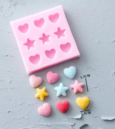 Molde de silicona corazones y estrellas de toalla