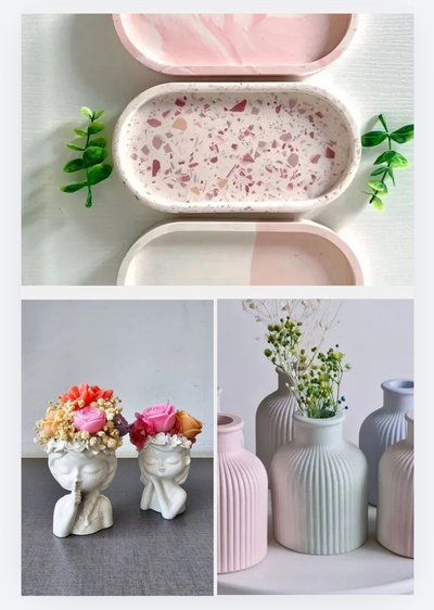 Combo " Silencio+ florero+bandeja xl"yeso/ concreto