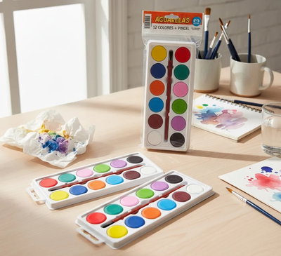 Combo x 5 blisters de acuarelas con pincel x 12 colores