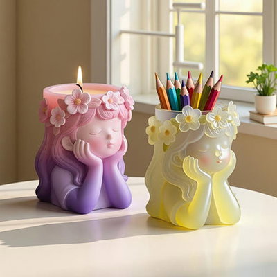 Molde de silicona Maceta niña corona de flores