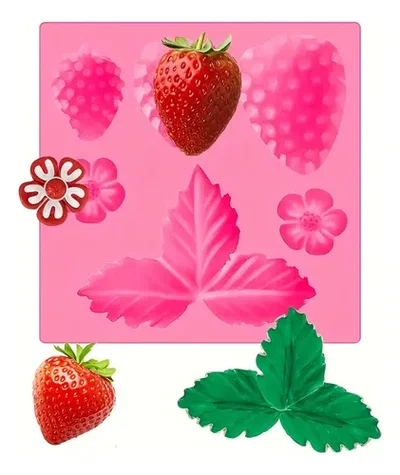 Molde frutillas x 3 con hojas