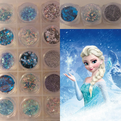 Combo x 3  Frozen Glitter y purpurina Gama celeste  x 3