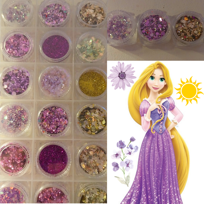 Combo x 3 Rapunzel  Glitter y purpurina Gama Violetas x 2 +1 dorado