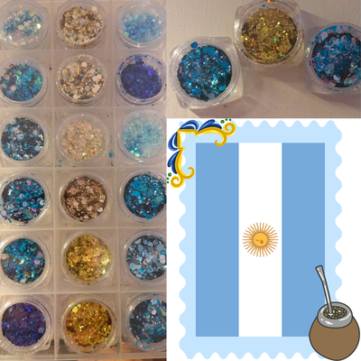 Combo x 3 Bandera Glitter y purpurina 2 celestes dif+ dorado