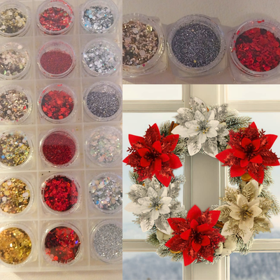  3  tarritos "Navidad" Glitter y purpurina  Rojo +dorado + plateado