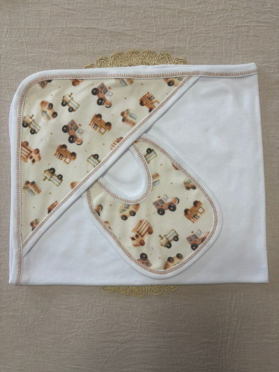 Mantita Recibidora de Algodón + Babero (Autos)