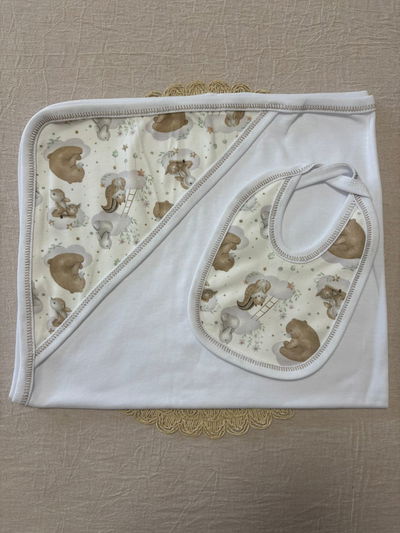 Mantita Recibidora de Algodón + Babero (Osito)