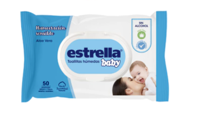 Toallitas Húmedas Estrella Baby Humectación sensible Aloe Vera x50u