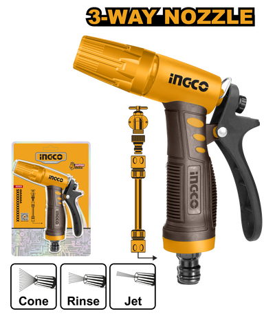 PISTOLA DE RIEGO PLÁSTICA 3 FUNCIONES • INGCO