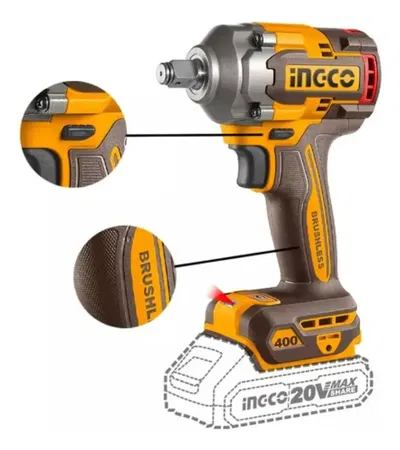 LLAVE DE IMPACTO 20V ENC.1/2" BRUSHLESS 400NM - SIN BAT. NI Carg • INGCO