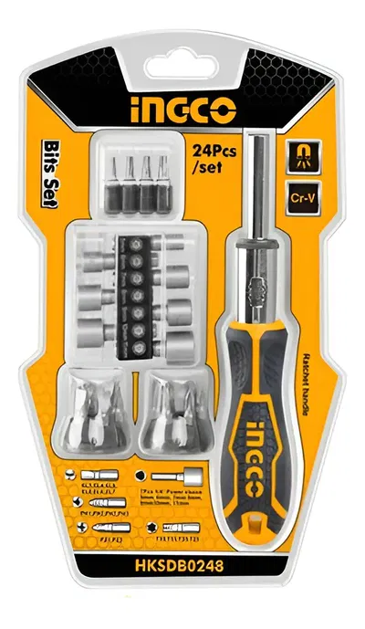 JUEGO DESTORNILLADOR 24PIEZAS CON PUNTAS INTERCAMBIABLES • INGCO