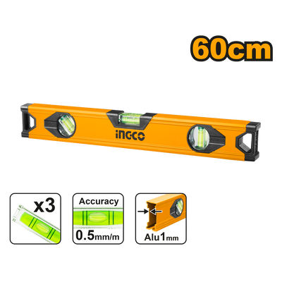 NIVEL ALUMINIO 60 CM. 2 BURBUJAS • INGCO