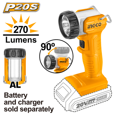 LINTERNA 20V 270 LUMENS - SIN BAT. NI CARGADOR • INGCO
