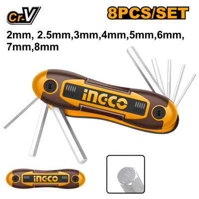 JUEGO 8 LLAVES ALLEN DE BOLSILLO 2MM A 8MM • INGCO 