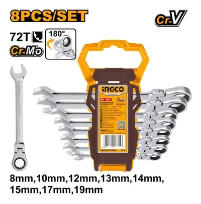 JUEGO DE 8 LLAVES COMBINADAS CON CRIQUET FLEXIBLE • INGCO