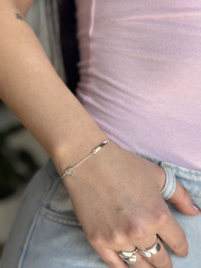 Pulsera Plata 925 - chapita y corazon