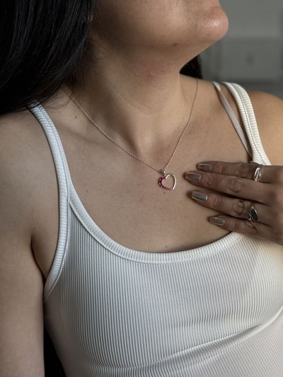 Cadena Plata 925 - corazón cristales rosa