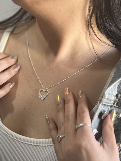 Cadena Plata 925 - con dije corazón y cristales