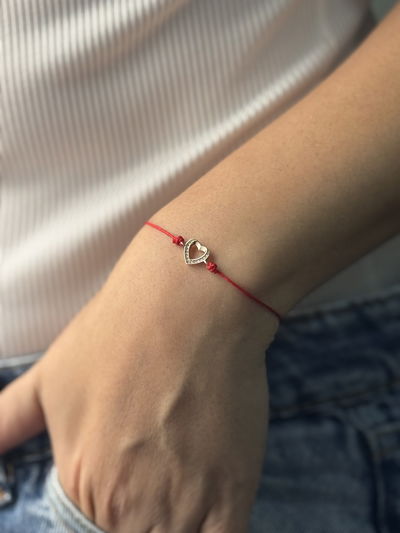 PULSERA HILO ROJO CORAZÓN PLATA 925