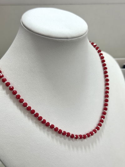 COLLAR INTERCALADA ROJA PLATA 925