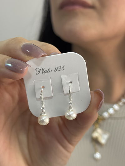 AROS PERLAS COLGANTES PLATA 925