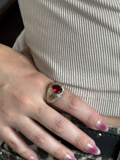 ANILLO CAPO PLATA 925 PIEDRA ROJA Y ORO