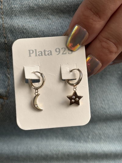 AROS LUNA Y ESTRELLA PLATA 925