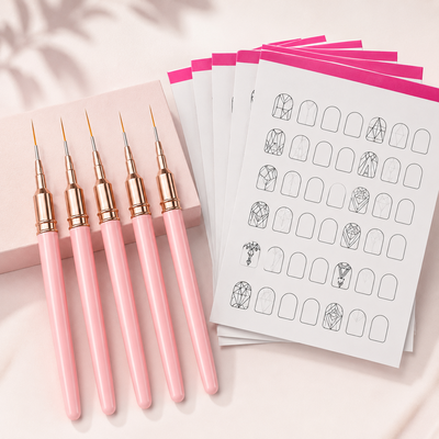 Kit Nail Art: Set de 5 Liner + Hojas de Práctica
