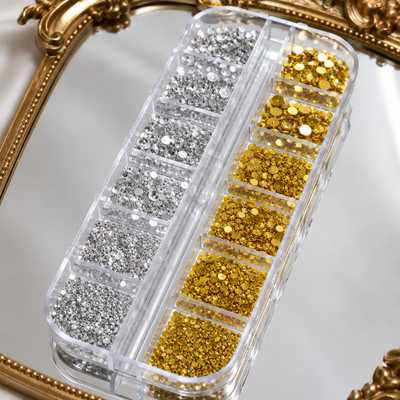 Aplique para uñas - Medio caviar plateado y dorado