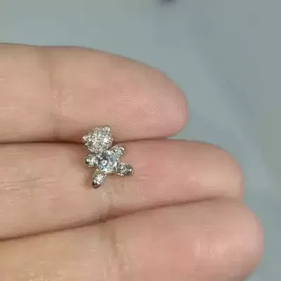 Aplique para uñas - Osito con diamante en la cabeza Plateado