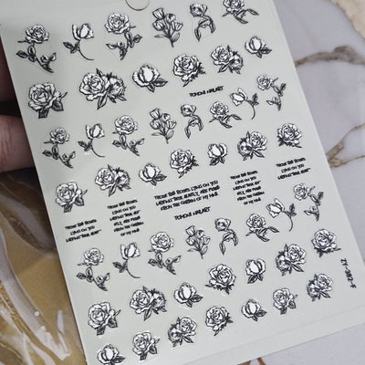 Sticker para uñas - Flores BYN 5D - zy-382-f
