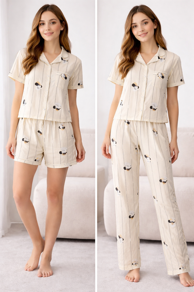 Pijama 3 Piezas – Camisa + Short + Pantalón