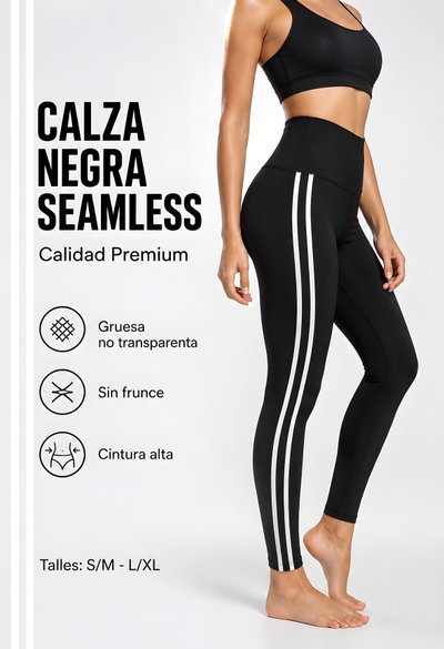 Calza Seamless Negra con Lineas Blancas 