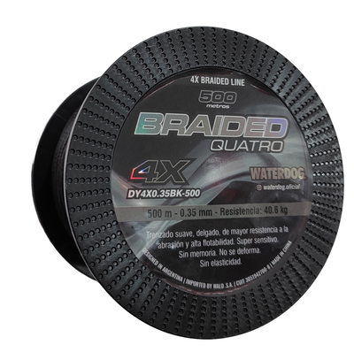 WATERDOG - Multifilamento&nbsp;Braided&nbsp;Quatro&nbsp;0,18&nbsp;&nbsp;mm&nbsp;Negro&nbsp;&nbsp;Bobinas&nbsp;500&nbsp;mts