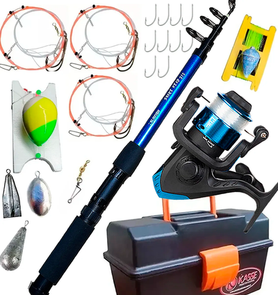 Combo Pesca Completo Caña 210m Reel Caja Pesca Linea Plomada