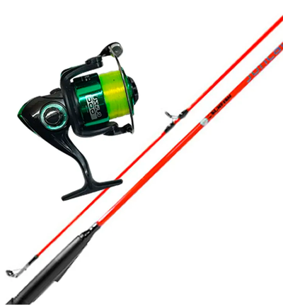 Combo Caña Reel Tanza, Caña 1,80m Maciza 2 Tramos Reel 3 Rul