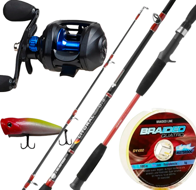 Combo Baitcasting Caña 180m 2tra Reel Multi Señuelo Izq o Der