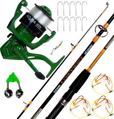 Combo Variada Waterdog Caña 2,10m Maciza Reel Tanza Anzuelos