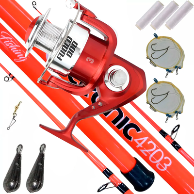 Combo Waterdog Mar Rio Caña 420 3 Tramos Reel Tanza Linea ++